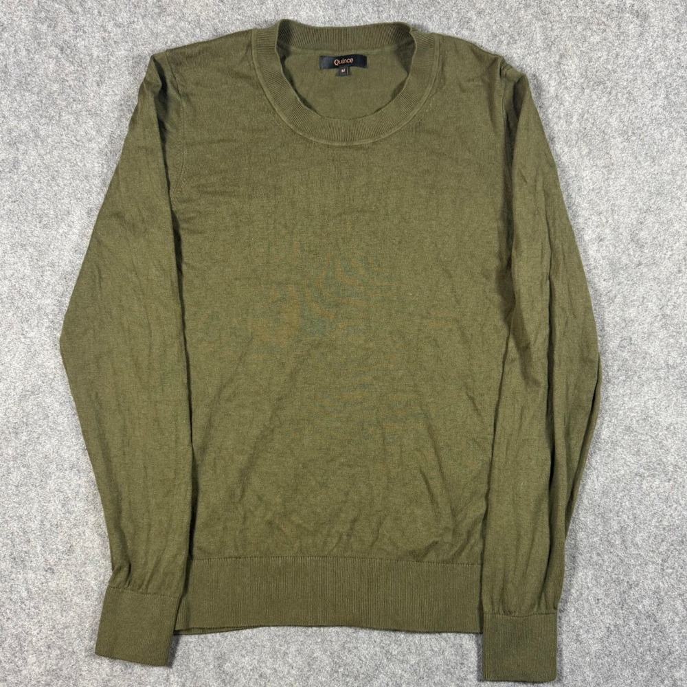 Quince Sweater Womens Medium Olive Green Cotton Cashmere Blend Crewneck Ribbed